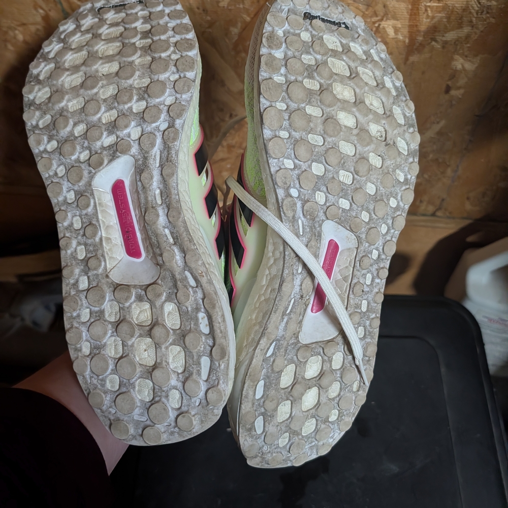 adidas Women's White Neon Green Pink Athletic Shoes - Picture 3 of 4